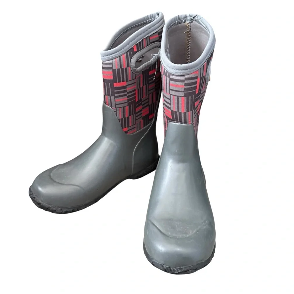 Bogs Sz 5 Gray Red York phaser youth Kids boots pull on winter Boots waterproof